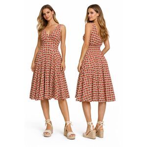 Eshakti Floral Dress Women's Size M Red V-Neck Casual Summer